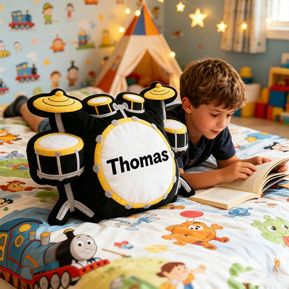 Personalized Drum Set Pillow with Custom Name, Soft Plush Music Cushion, Gift for Drummers, Kids & Music Lovers
