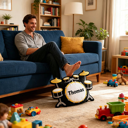 Personalized Drum Set Pillow with Custom Name, Soft Plush Music Cushion, Gift for Drummers, Kids & Music Lovers