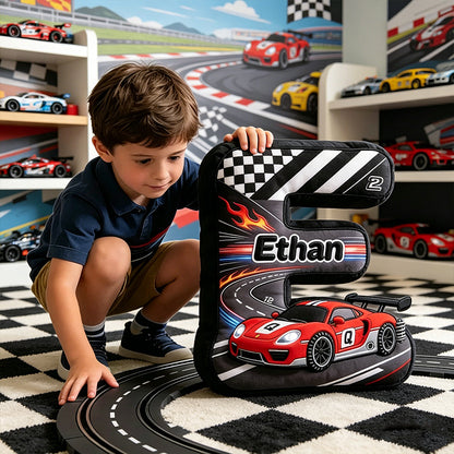 Personalized Racing Car Letter Pillow – Children’s Day Gift for Babies and Kids