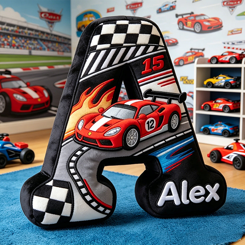 Personalized Racing Car Letter Pillow – Children’s Day Gift for Babies and Kids