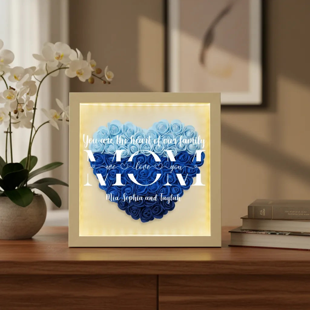 Personalized Family LED Light Flower Shadow Box With Kids Names Mother's Day Gift