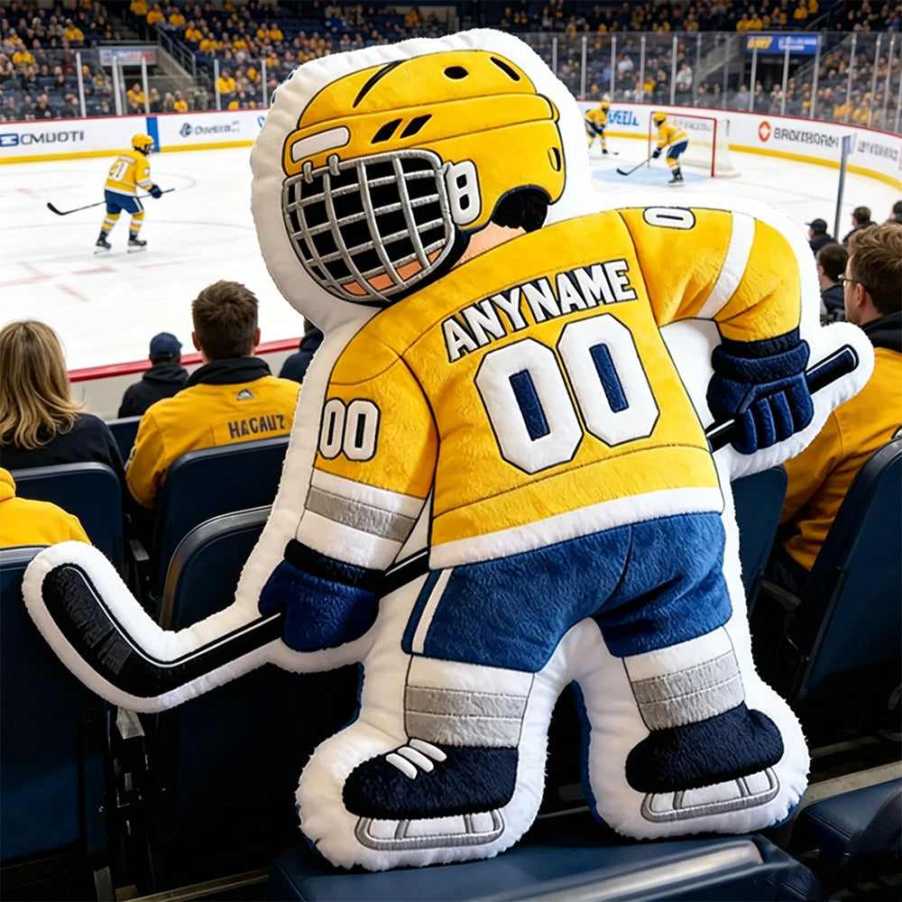 Personalized Adorable Ice Hockey Player Pillow with Custom Name and Jersey Number for Kids