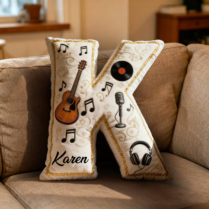 Personalized Vinyl Record & Guitar Pillow with Custom Name, Soft Plush Music Cushion, Gift for Music Lovers, Musicians & Kids