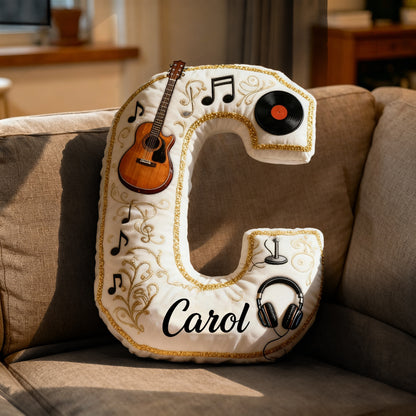 Personalized Vinyl Record & Guitar Pillow with Custom Name, Soft Plush Music Cushion, Gift for Music Lovers, Musicians & Kids