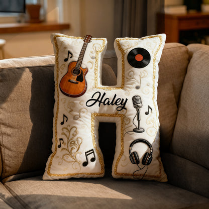 Personalized Vinyl Record & Guitar Pillow with Custom Name, Soft Plush Music Cushion, Gift for Music Lovers, Musicians & Kids