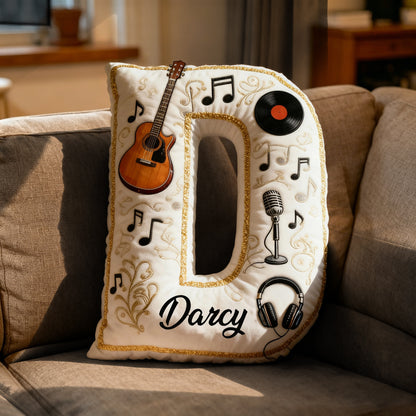 Personalized Vinyl Record & Guitar Pillow with Custom Name, Soft Plush Music Cushion, Gift for Music Lovers, Musicians & Kids