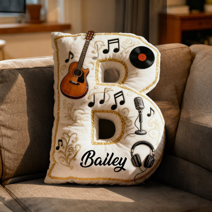 Personalized Vinyl Record & Guitar Pillow with Custom Name, Soft Plush Music Cushion, Gift for Music Lovers, Musicians & Kids