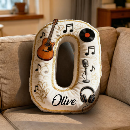 Personalized Vinyl Record & Guitar Pillow with Custom Name, Soft Plush Music Cushion, Gift for Music Lovers, Musicians & Kids