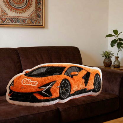 Customizable Sports Car Pillow – Personalize with Your Name, 3D Graphic Print, Perfect Gift for Boys