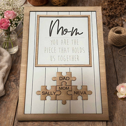Personalized Wooden Mom Puzzle Sign with Kids Names Mother's Day Gift Ideas