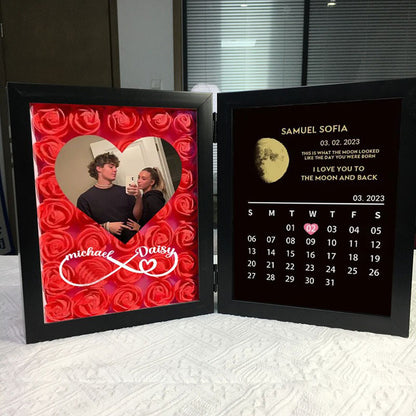 Custom Photo Rose Frame with Moon & Special Date