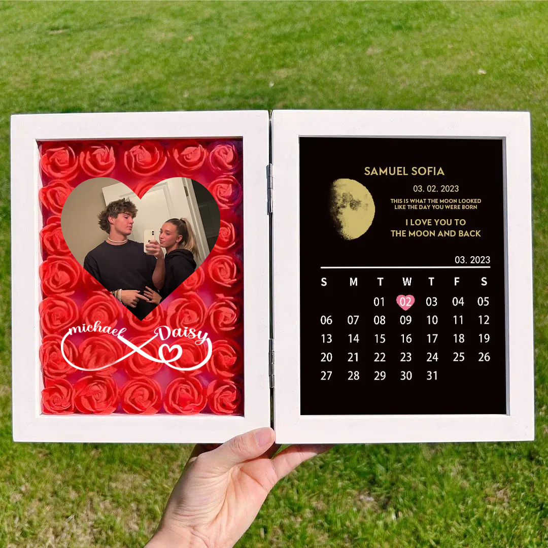 Custom Photo Rose Frame with Moon & Special Date