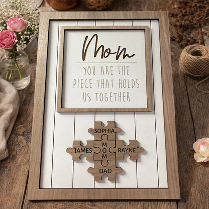 Personalized Wooden Mom Puzzle Sign with Kids Names Mother's Day Gift Ideas