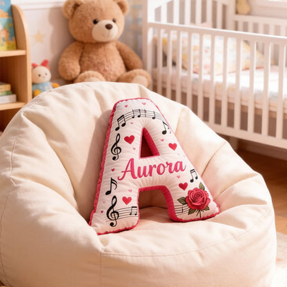Personalized Rose Heart Music Note Pillow with Name, Custom Sheet Music Plush Cushion, Romantic Gift for Valentine's Day, Anniversary & Music Lovers