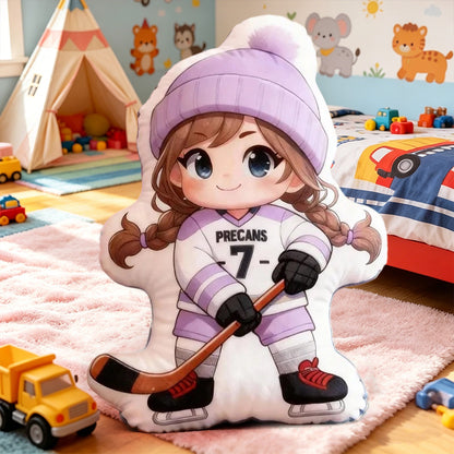 Personalized Ice Hockey Pillow with Custom Name – Cute Sports Cushion for Kids, Girls, Boys, and Hockey Enthusiasts