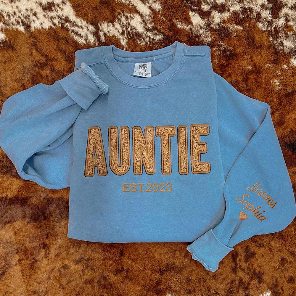 Embroidered Faux Tooled Leather Western Vibes WIFE Sweatshirt Mother's Day Gift for MAMA WIFE AUNTIE GRANDMA