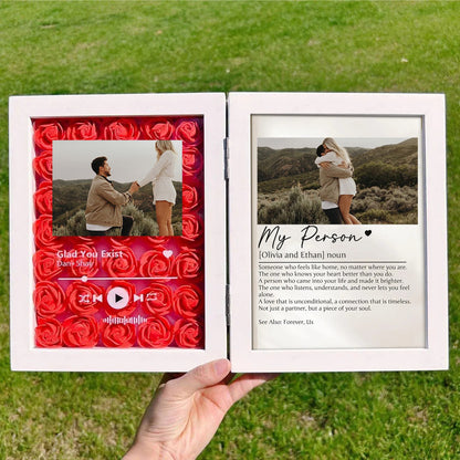 Personalized Spotify Music & "My Person" Definition Shadow Box: 3D Rose Backdrop Double Photo Frame – Custom Engagement & Anniversary Gift for Couples