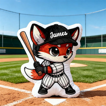 Personalized Fox Baseball Pillow with Custom Name – Fun Gift for Kids & Sports Lovers