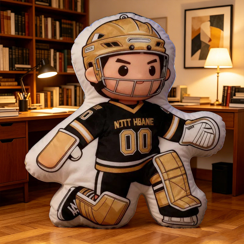 Personalized Ice Hockey Goalie Pillow with Custom Name & Jersey Number – Hockey Player Cushion, Sports Room Decor, Gift for Kids, Players, and Ice Hockey Fans