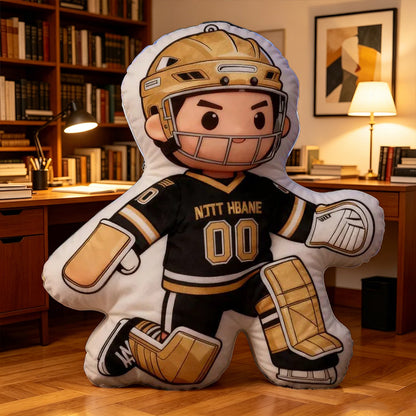 Personalized Ice Hockey Goalie Pillow with Custom Name & Jersey Number – Hockey Player Cushion, Sports Room Decor, Gift for Kids, Players, and Ice Hockey Fans