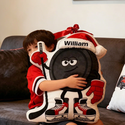 Personalized Ice Hockey Christmas Pillow with Custom Name – Festive Holiday Decor, Cozy Sports Gift for Kids, Hockey Players, and Ice Hockey Fans
