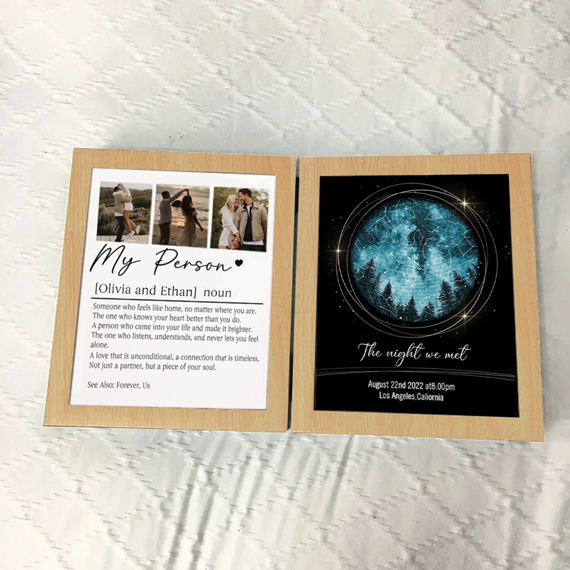 Personalized Bi-Fold Star Map & "Soul Mate" Definition Shadow Box: Custom "The Night Sky On The Day We Met" Photo Frame – Romantic Anniversary & Wedding Gift