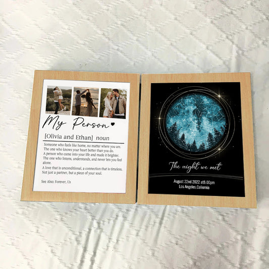 Personalized Bi-Fold Star Map & "Soul Mate" Definition Shadow Box: Custom "The Night Sky On The Day We Met" Photo Frame – Romantic Anniversary & Wedding Gift