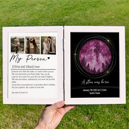 Personalized Bi-Fold Star Map & "Soul Mate" Definition Shadow Box: Custom "The Night Sky On The Day We Met" Photo Frame – Romantic Anniversary & Wedding Gift