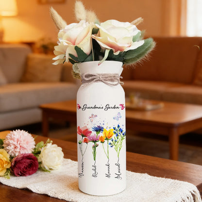 Custom Birth Month Flower Vase – “Mom’s Garden” with Kids’ Names, Thoughtful Gift for Mom or Grandma