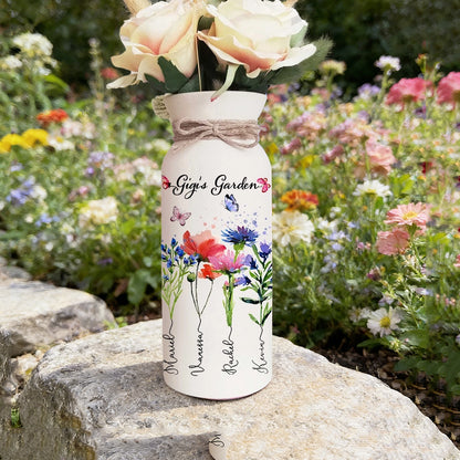 Custom Birth Month Flower Vase – “Mom’s Garden” with Kids’ Names, Thoughtful Gift for Mom or Grandma