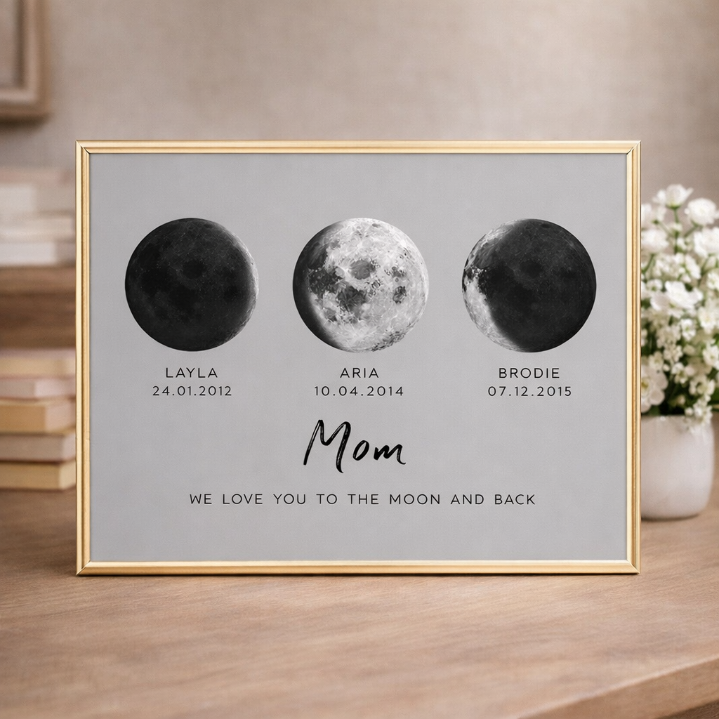 Personalized Moon Phase Print Frame With Names Unique Family Keepsake Gift for Mom Grandma Perfect Mother's Day Gift Ideas