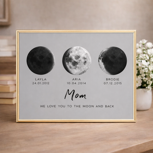 Personalized Moon Phase Print Frame With Names Unique Family Keepsake Gift for Mom Grandma Perfect Mother's Day Gift Ideas
