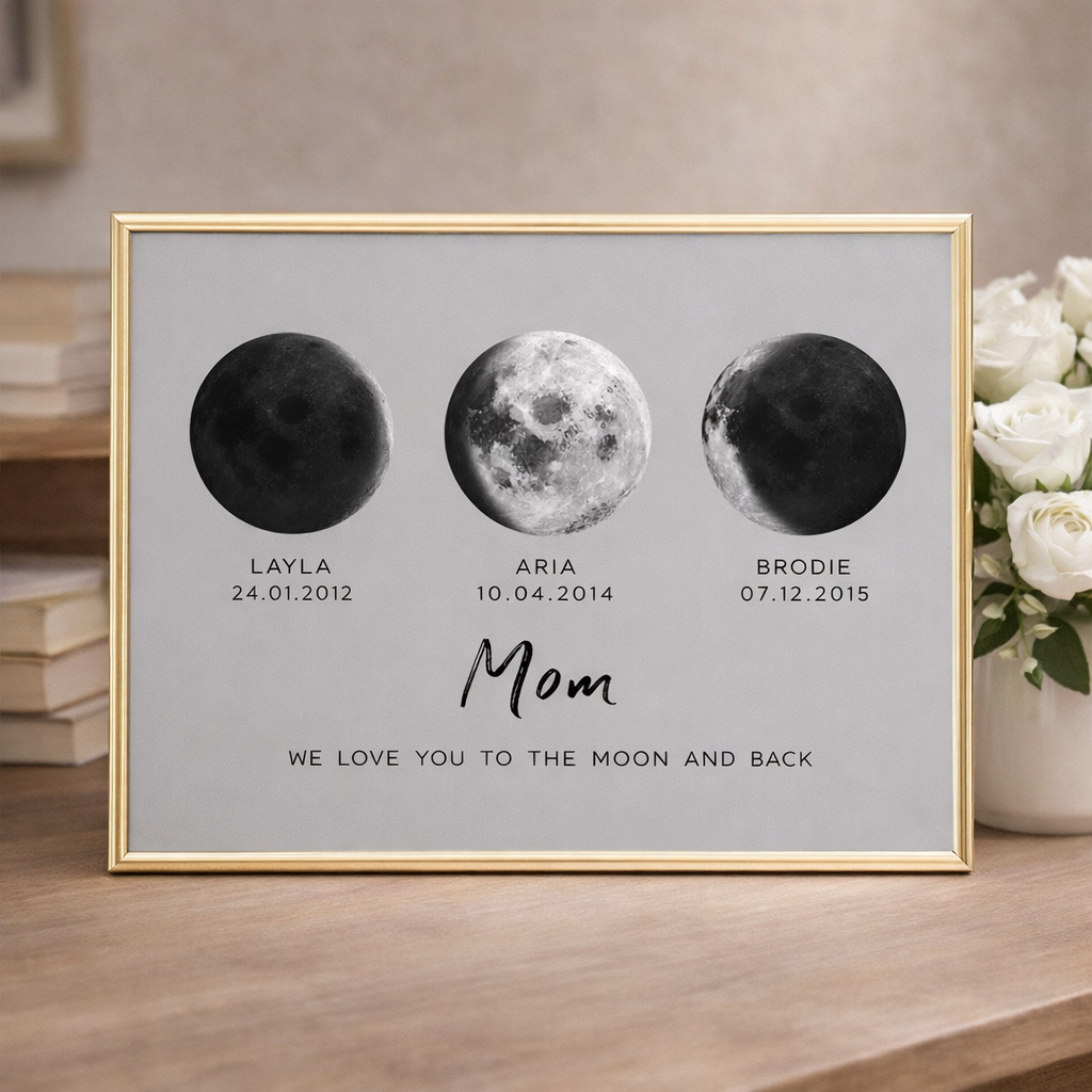 Personalized Moon Phase Print Frame With Names Unique Family Keepsake Gift for Mom Grandma Perfect Mother's Day Gift Ideas