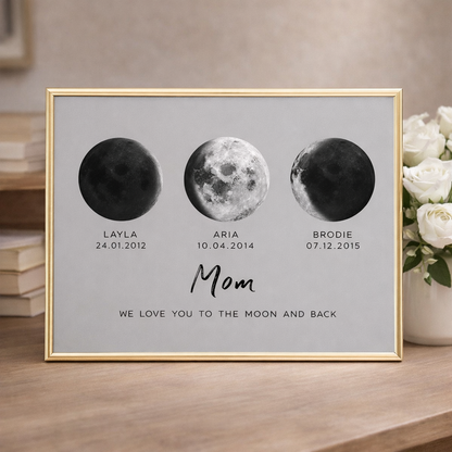 Personalized Moon Phase Print Frame With Names Unique Family Keepsake Gift for Mom Grandma Perfect Mother's Day Gift Ideas