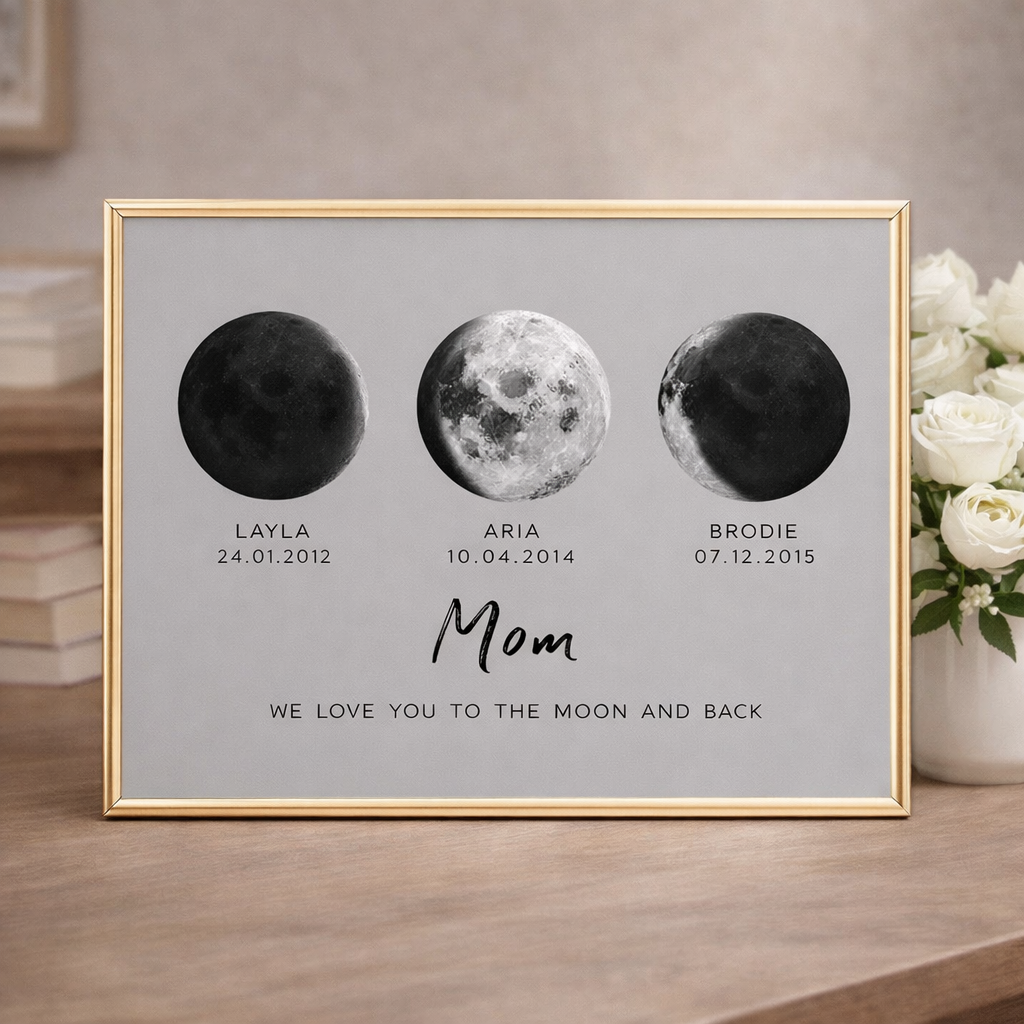 Personalized Moon Phase Print Frame With Names Unique Family Keepsake Gift for Mom Grandma Perfect Mother's Day Gift Ideas