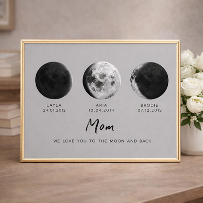 Personalized Moon Phase Print Frame With Names Unique Family Keepsake Gift for Mom Grandma Perfect Mother's Day Gift Ideas