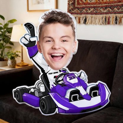 Custom Kart Racing Pillow – Personalized Race Car Driver Cushion with Name Perfect Gift for Racing Fans