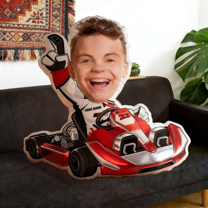 Custom Kart Racing Pillow – Personalized Race Car Driver Cushion with Name Perfect Gift for Racing Fans
