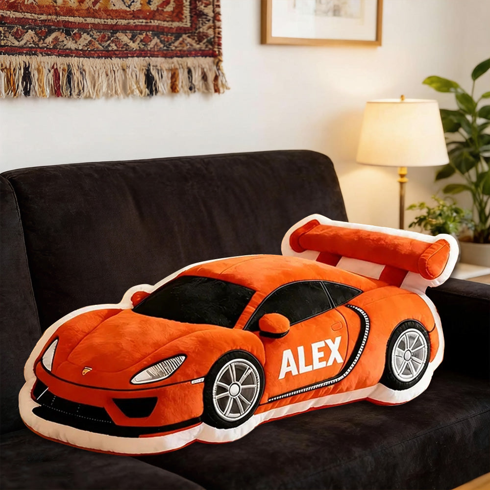 Personalized Race Car Shaped Pillow with Custom Name and Choice of Car Color – Soft Plush Cushion Featuring Vibrant 3D Graphic Print, Unique Gift for Racing Enthusiasts and Car Lovers