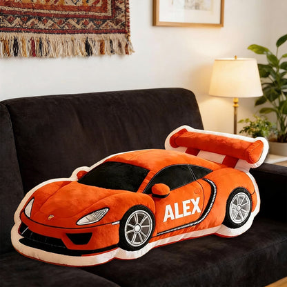 Personalized Race Car Shaped Pillow with Custom Name and Choice of Car Color – Soft Plush Cushion Featuring Vibrant 3D Graphic Print, Unique Gift for Racing Enthusiasts and Car Lovers