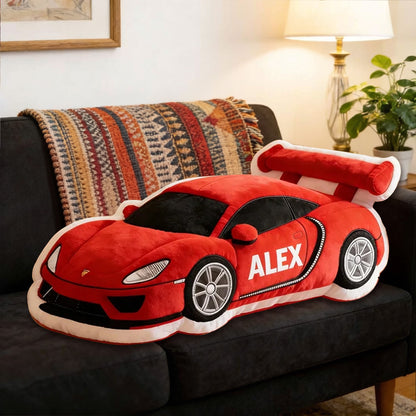 Personalized Race Car Shaped Pillow with Custom Name and Choice of Car Color – Soft Plush Cushion Featuring Vibrant 3D Graphic Print, Unique Gift for Racing Enthusiasts and Car Lovers