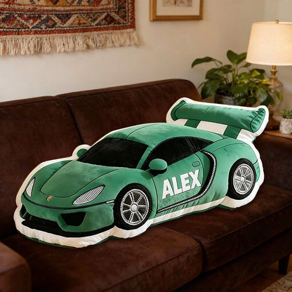 Personalized Race Car Shaped Pillow with Custom Name and Choice of Car Color – Soft Plush Cushion Featuring Vibrant 3D Graphic Print, Unique Gift for Racing Enthusiasts and Car Lovers