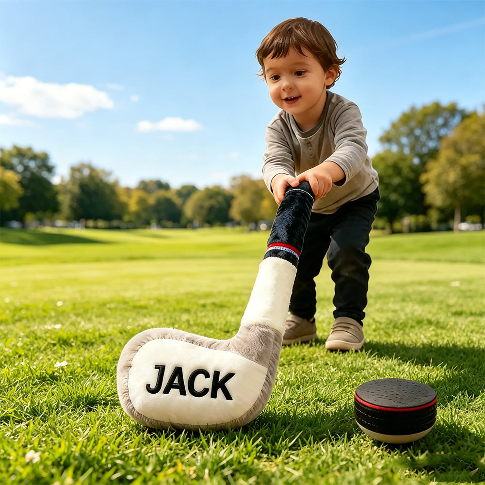 Personalized Hockey Stick Shaped Pillow with Custom Name – Sports Room Decor for Kids