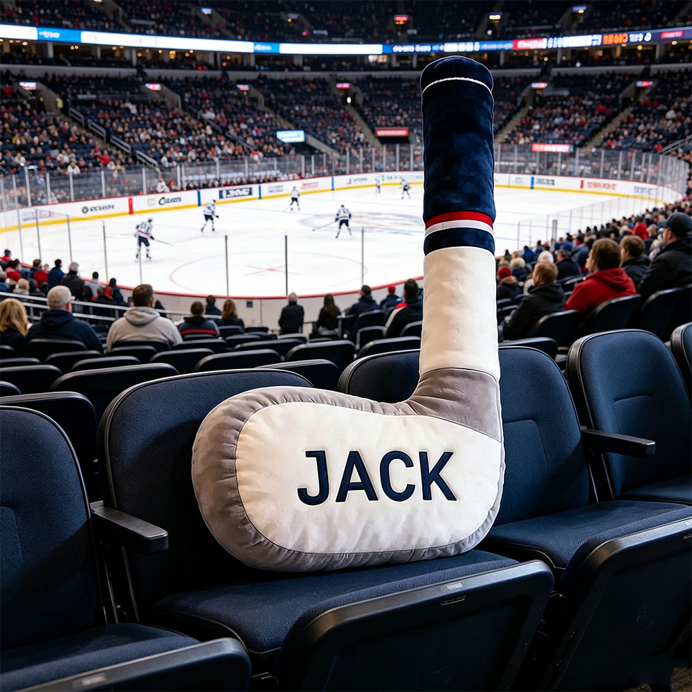 Personalized Hockey Stick Shaped Pillow with Custom Name – Sports Room Decor for Kids