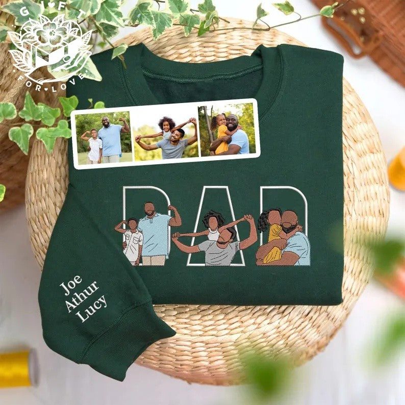 Personalized Embroidered DAD Hoodie with Custom Portrait Collage Father's Day Gift