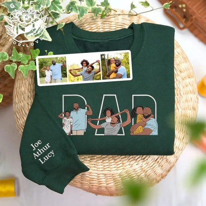 Personalized Embroidered DAD Hoodie with Custom Portrait Collage Father's Day Gift