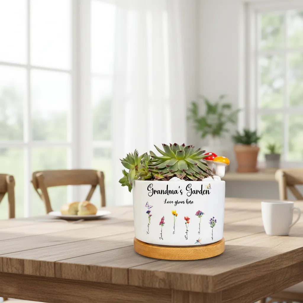 Personalized Birth Month Flower Pot Nana's Garden Planter with Grandkids' Names Mother's Day Gift