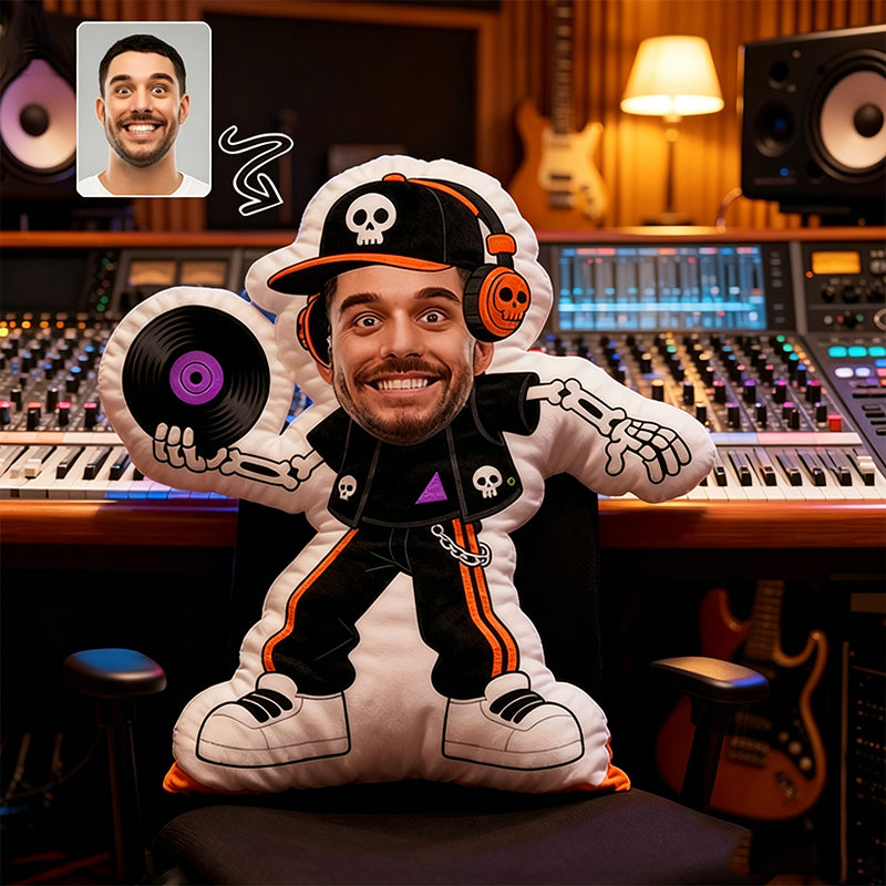 Personalized Funny Custom Face DJ Pillow, Custom Photo Plush Cushion, Unique Meme Gift for Friends, Party & Music Lovers