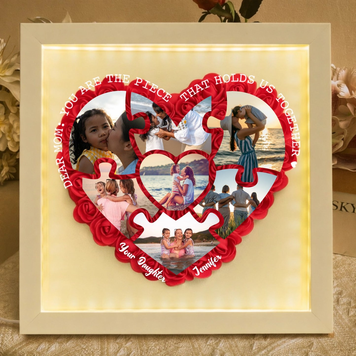 Personalized Light Flower Shadow Box With Photos Piece Mother's Day Gift