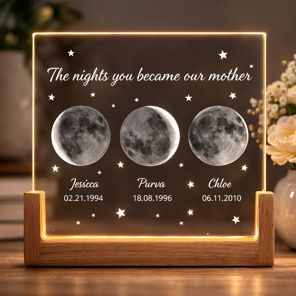 Custom The Nights You Became Our Mother Personalized Moon Phase Photo Lamp Famliy Keepsake Gifts For Mom Grandma Unique Mother's Day Gift Ideas